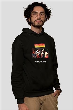 Fu Manchu Baskılı Unisex Siyah Hoodie
