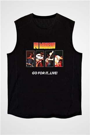 Fu Manchu Baskılı Unisex Siyah Kolsuz Tişört