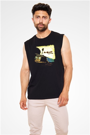 Fu Manchu Baskılı Unisex Siyah Kolsuz Tişört