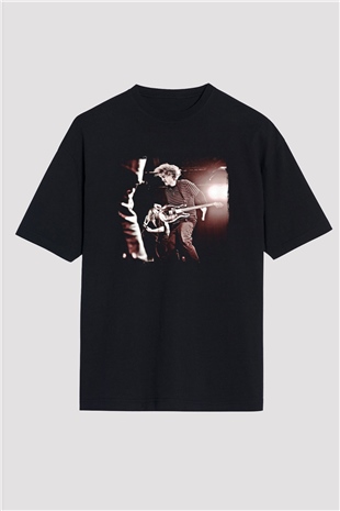 Fu Manchu Baskılı Unisex Siyah Oversize Tişört