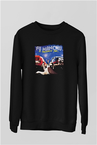 Fu Manchu Baskılı Unisex Siyah Sweatshirt