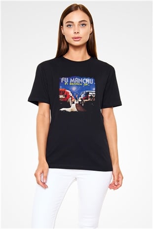 Fu Manchu Baskılı Unisex Siyah Tişört
