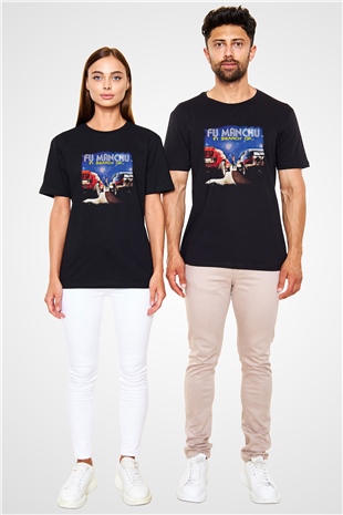 Fu Manchu Baskılı Unisex Siyah Tişört