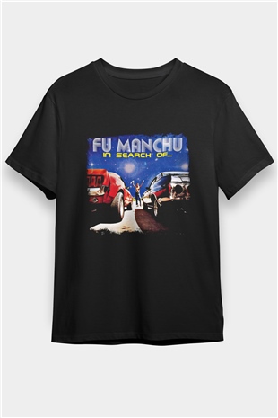 Fu Manchu Baskılı Unisex Siyah Tişört