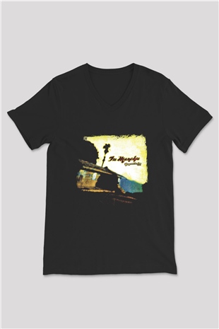 Fu Manchu Baskılı Unisex Siyah V Yaka Tişört