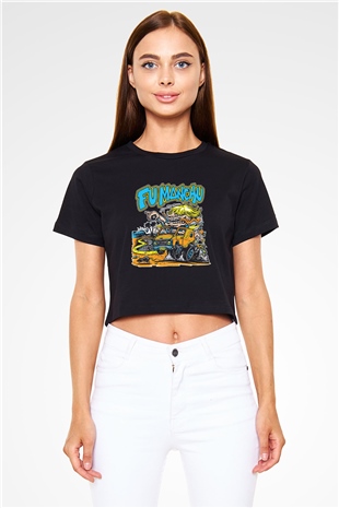 Fu Manchu Siyah Crop Top Tişört