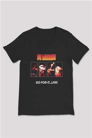Fu Manchu Siyah Unisex V Yaka Tişört T-Shirt