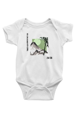 Fuji Dağı Baskılı Beyaz Unisex Bebek Body - Zıbın