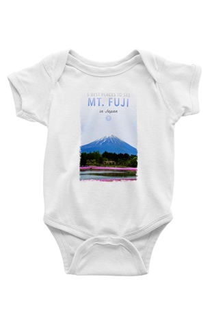 Fuji Dağı Baskılı Beyaz Unisex Bebek Body - Zıbın