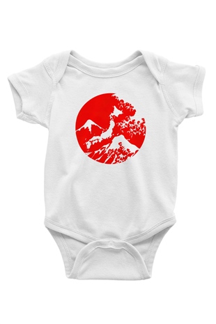 Fuji Dağı Baskılı Beyaz Unisex Bebek Body - Zıbın