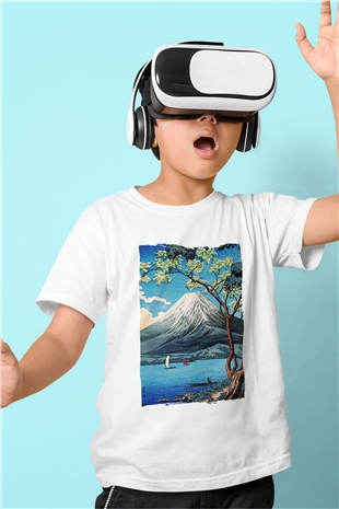 Fuji Dağı Beyaz Unisex Çocuk Tişört