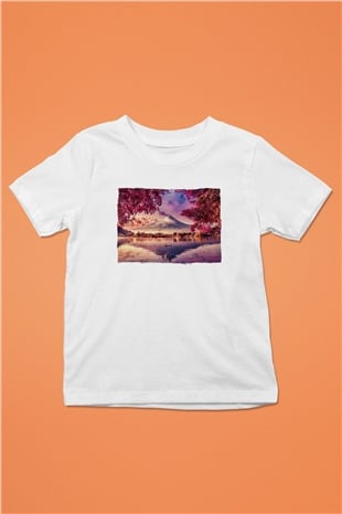 Fuji Dağı Beyaz Unisex Çocuk Tişört
