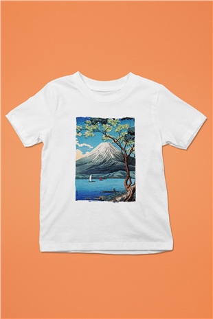 Fuji Dağı Beyaz Unisex Çocuk Tişört