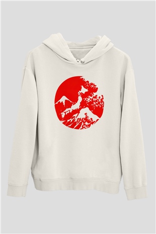 Fuji Dağı Beyaz Unisex Kapşonlu Sweatshirt