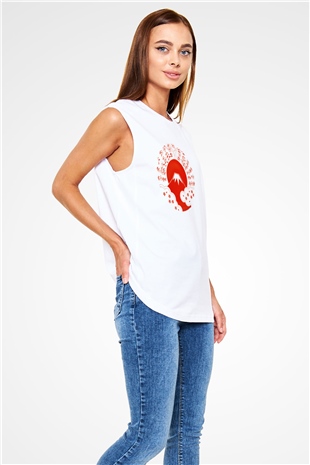 Fuji Dağı Beyaz Unisex Kolsuz Tişört