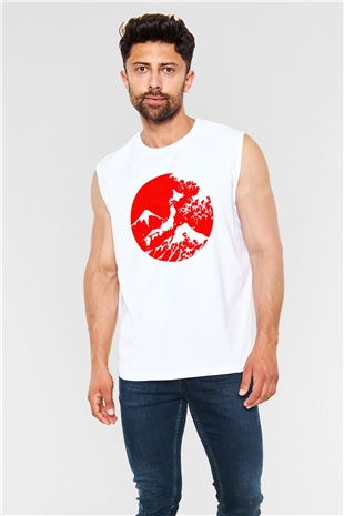 Fuji Dağı Beyaz Unisex Kolsuz Tişört