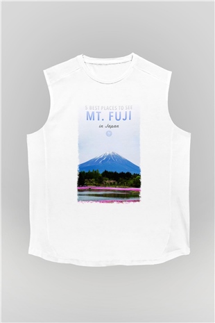 Fuji Dağı Beyaz Unisex Kolsuz Tişört