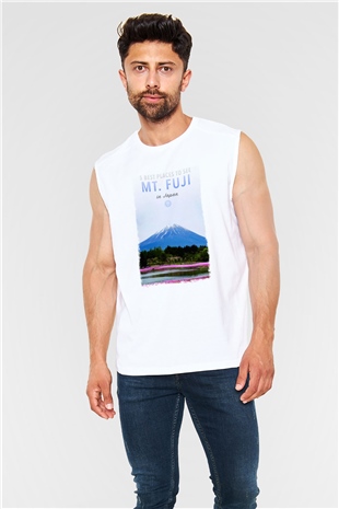 Fuji Dağı Beyaz Unisex Kolsuz Tişört