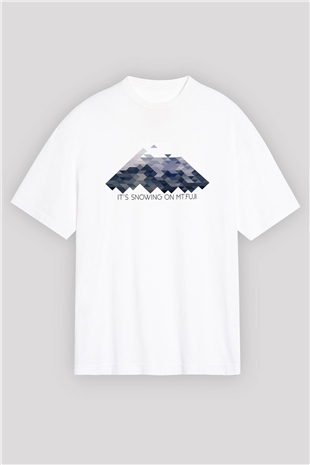 Fuji Dağı Beyaz Unisex Oversize Tişört T-Shirt