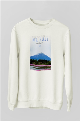 Fuji Dağı Beyaz Unisex Sweatshirt
