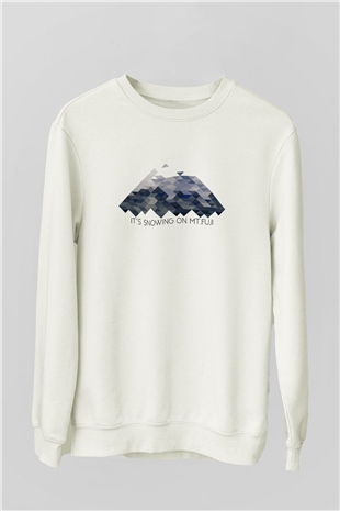 Fuji Dağı Beyaz Unisex Sweatshirt