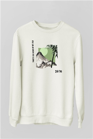 Fuji Dağı Beyaz Unisex Sweatshirt
