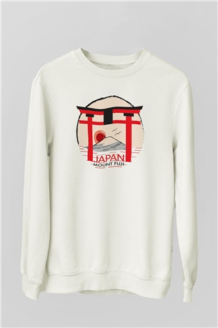 Fuji Dağı Beyaz Unisex Sweatshirt