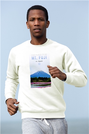 Fuji Dağı Beyaz Unisex Sweatshirt