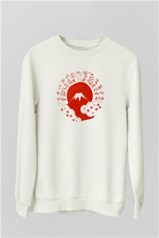 Fuji Dağı Beyaz Unisex Sweatshirt
