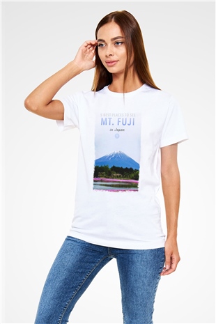 Fuji Dağı Beyaz Unisex Tişört T-Shirt - TişörtFabrikası