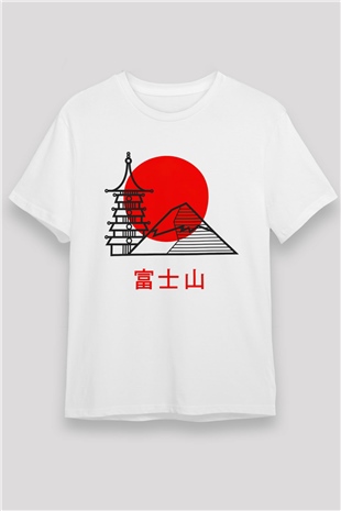 Fuji Dağı Beyaz Unisex Tişört T-Shirt - TişörtFabrikası