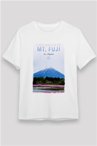 Fuji Dağı Beyaz Unisex Tişört T-Shirt - TişörtFabrikası