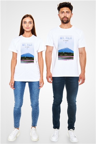 Fuji Dağı Beyaz Unisex Tişört T-Shirt - TişörtFabrikası