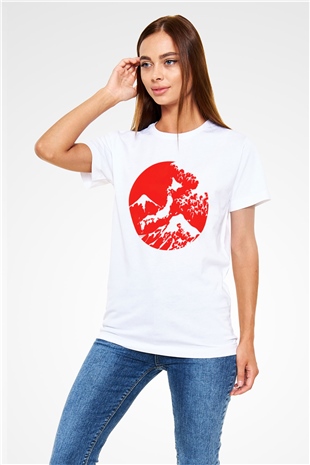 Fuji Dağı Beyaz Unisex Tişört T-Shirt - TişörtFabrikası