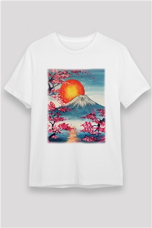 Fuji Dağı Beyaz Unisex Tişört T-Shirt - TişörtFabrikası
