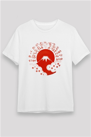 Fuji Dağı Beyaz Unisex Tişört T-Shirt - TişörtFabrikası