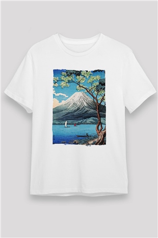 Fuji Dağı Beyaz Unisex Tişört T-Shirt - TişörtFabrikası