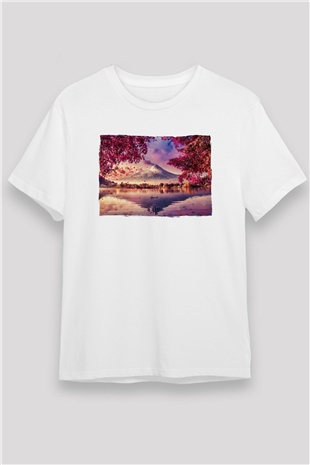Fuji Dağı Beyaz Unisex Tişört T-Shirt - TişörtFabrikası