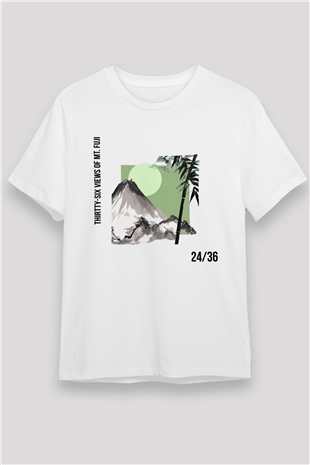 Fuji Dağı Beyaz Unisex Tişört T-Shirt - TişörtFabrikası
