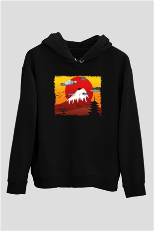 Fuji Dağı Siyah Unisex Hoodie