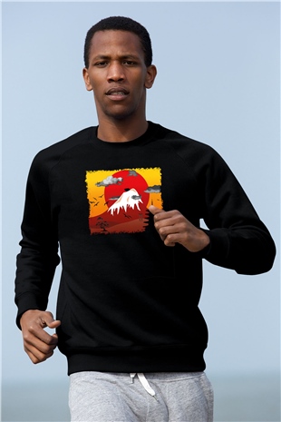 Fuji Dağı Siyah Unisex Sweatshirt