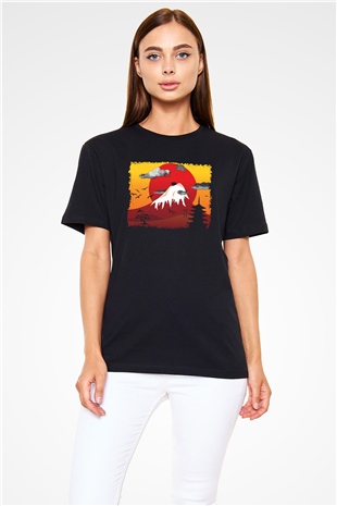 Fuji Dağı Siyah Unisex Tişört T-Shirt - TişörtFabrikası