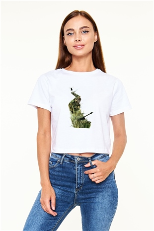Full Metal Jacket Baskılı Beyaz Unisex Crop Top Tişört