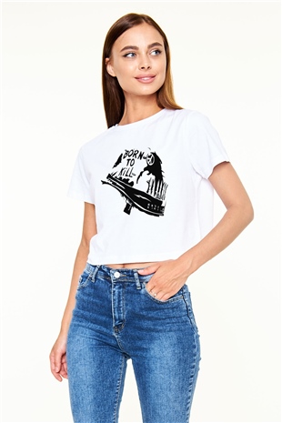 Full Metal Jacket Beyaz Croptop Tişört