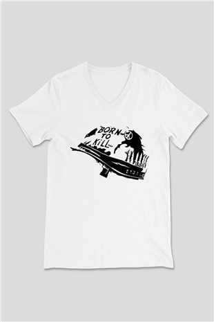 Full Metal Jacket Beyaz Unisex V Yaka Tişört T-Shirt