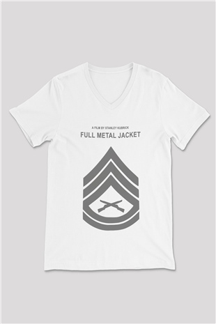Full Metal Jacket Beyaz Unisex V Yaka Tişört T-Shirt