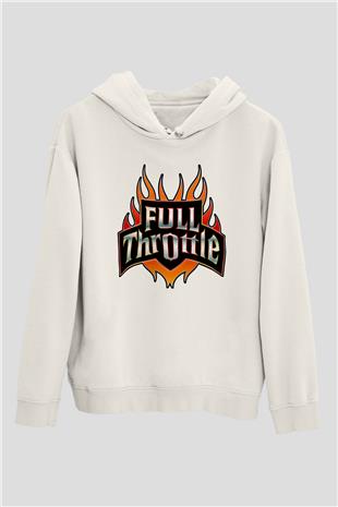 Full Throttle Baskılı Beyaz Unisex Kapüşonlu Sweatshirt