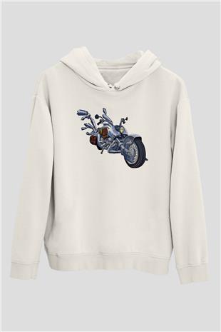 Full Throttle Baskılı Beyaz Unisex Kapüşonlu Sweatshirt
