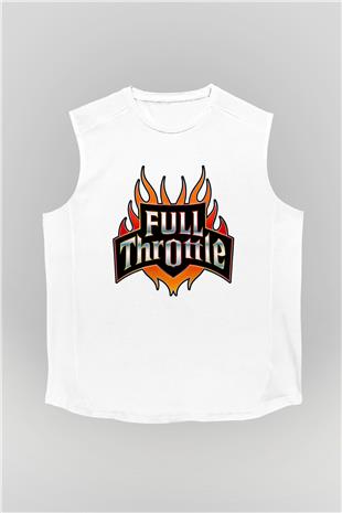 Full Throttle Baskılı Beyaz Unisex Kolsuz Tişört - Tshirt