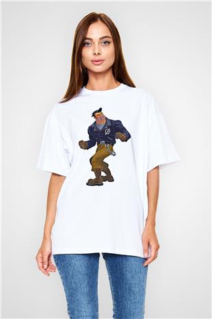 Full Throttle Baskılı Beyaz Unisex Oversize Tişört - Tshirt